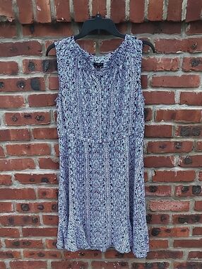 Talbots Blue Printed Sleeveless Midi Dress